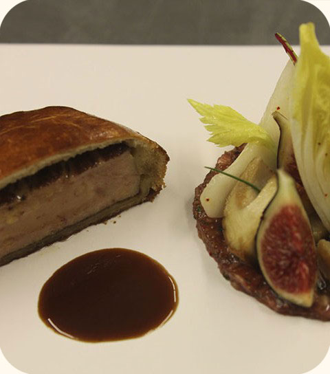 Foie gras brioché, fruits et légumes